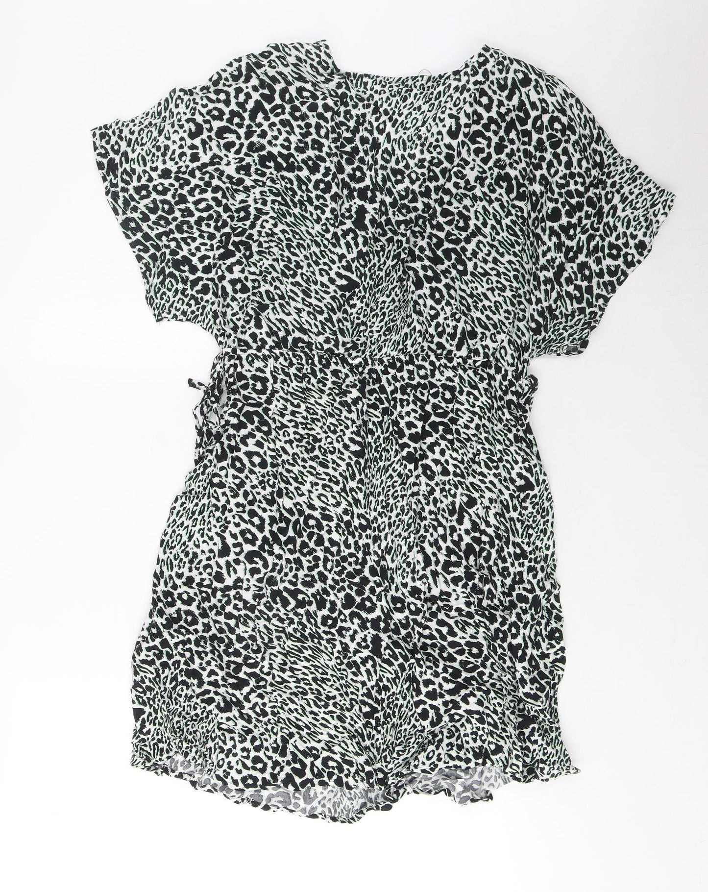 Marks and Spencer Womens Green Geometric Viscose A-Line Size 12 V-Neck Pullover - Elasticated Waist