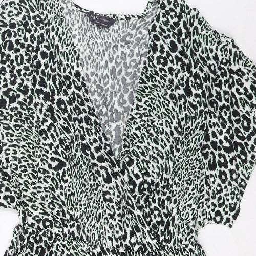 Marks and Spencer Womens Green Geometric Viscose A-Line Size 12 V-Neck Pullover - Elasticated Waist
