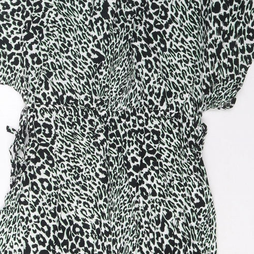 Marks and Spencer Womens Green Geometric Viscose A-Line Size 12 V-Neck Pullover - Elasticated Waist
