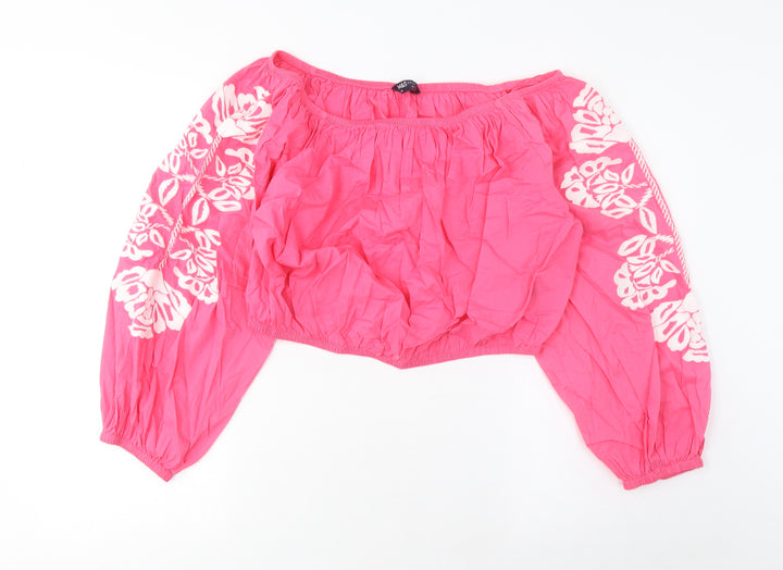 Marks and Spencer Womens Pink Cotton Cropped Blouse Size 18 Scoop Neck - Embroidered