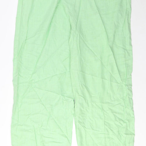 Marks and Spencer Womens Green Linen Trousers Size 22 L30 in Regular Zip - Pockets