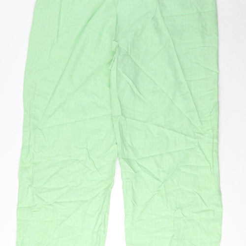Marks and Spencer Womens Green Linen Trousers Size 22 L30 in Regular Zip - Pockets