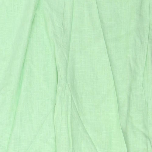 Marks and Spencer Womens Green Linen Trousers Size 22 L30 in Regular Zip - Pockets