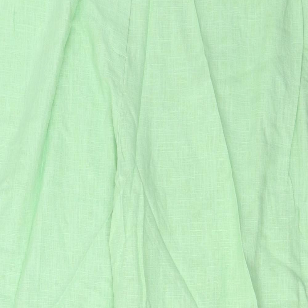 Marks and Spencer Womens Green Linen Trousers Size 22 L30 in Regular Zip - Pockets