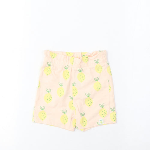 Marks and Spencer Girls Pink Geometric Cotton Cropped Trousers Size 6-9 Months Pullover - Lemon Print