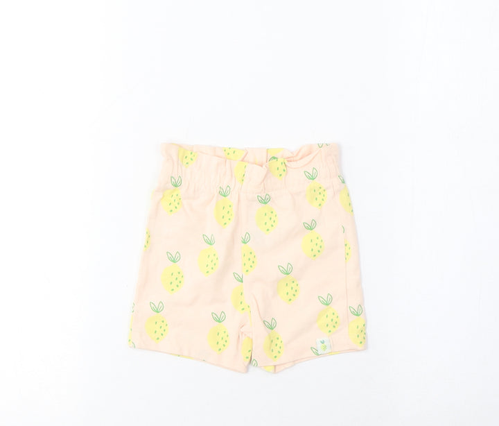 Marks and Spencer Girls Pink Geometric Cotton Cropped Trousers Size 6-9 Months Pullover - Lemon Print