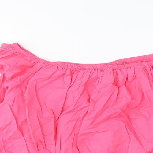 Marks and Spencer Womens Pink Cotton Cropped Blouse Size 18 Scoop Neck - Embroidered