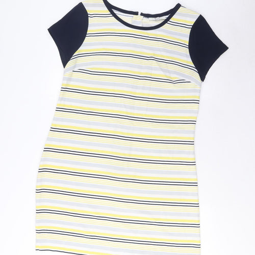 NEXT Womens Multicoloured Striped Polyester Sheath Size 12 Crew Neck Zip