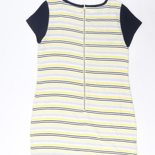 NEXT Womens Multicoloured Striped Polyester Sheath Size 12 Crew Neck Zip