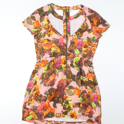 Topshop Womens Multicoloured Geometric Polyester Sheath Size 10 Boat Neck Zip - Pleated