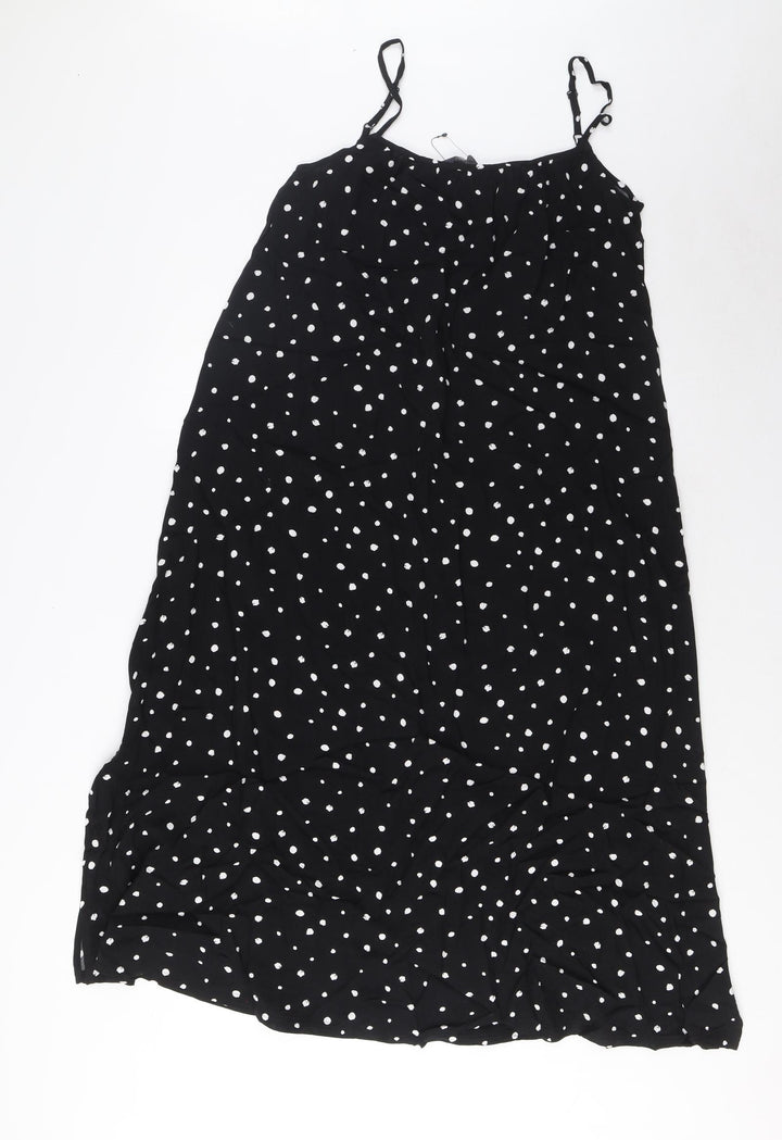 Marks and Spencer Womens Black Geometric Viscose Tank Dress Size 8 Square Neck Pullover