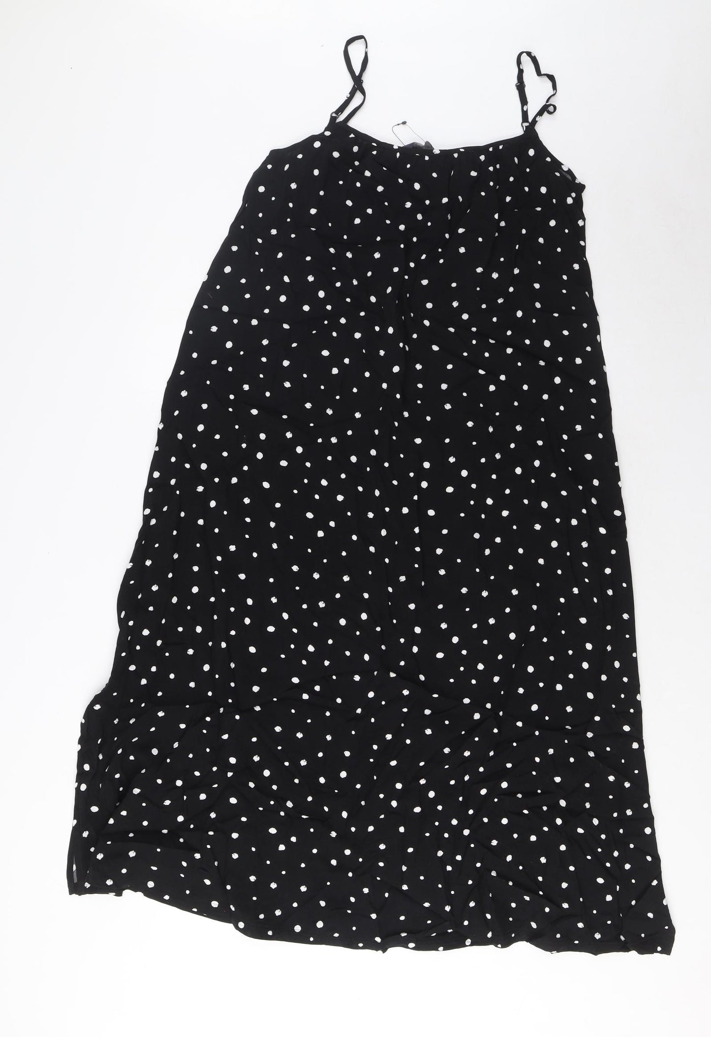 Marks and Spencer Womens Black Geometric Viscose Tank Dress Size 8 Square Neck Pullover