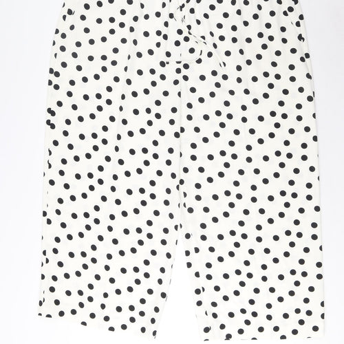 Marks and Spencer Womens Ivory Polka Dot Polyester Trousers Size 22 L24 in Regular Drawstring - Pockets