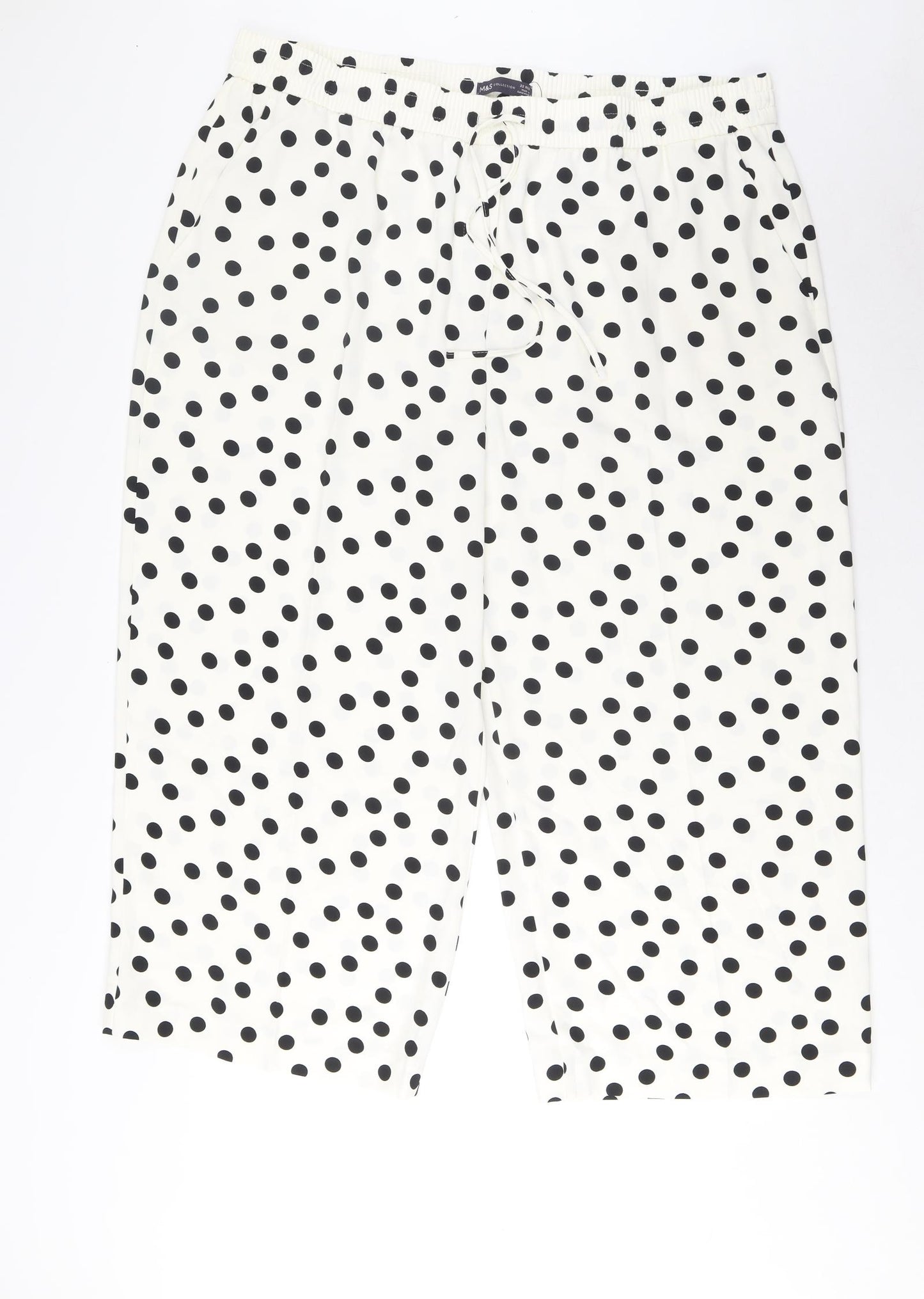 Marks and Spencer Womens Ivory Polka Dot Polyester Trousers Size 22 L24 in Regular Drawstring - Pockets