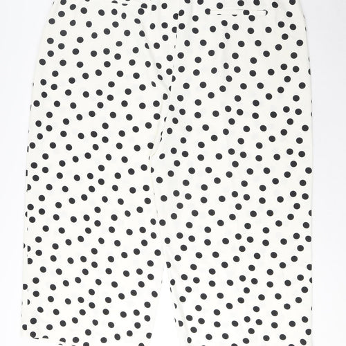 Marks and Spencer Womens Ivory Polka Dot Polyester Trousers Size 22 L24 in Regular Drawstring - Pockets