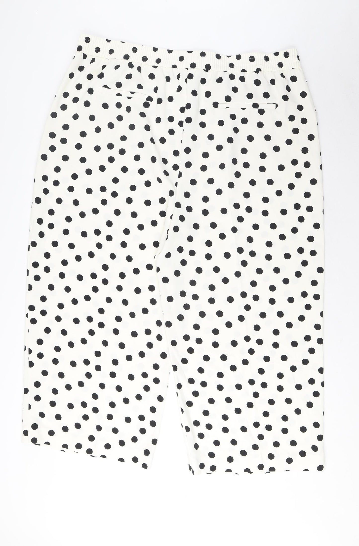 Marks and Spencer Womens Ivory Polka Dot Polyester Trousers Size 22 L24 in Regular Drawstring - Pockets