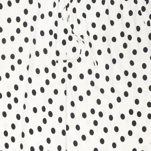 Marks and Spencer Womens Ivory Polka Dot Polyester Trousers Size 22 L24 in Regular Drawstring - Pockets