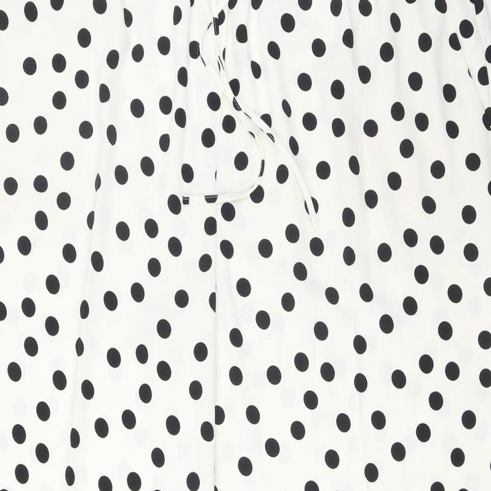 Marks and Spencer Womens Ivory Polka Dot Polyester Trousers Size 22 L24 in Regular Drawstring - Pockets