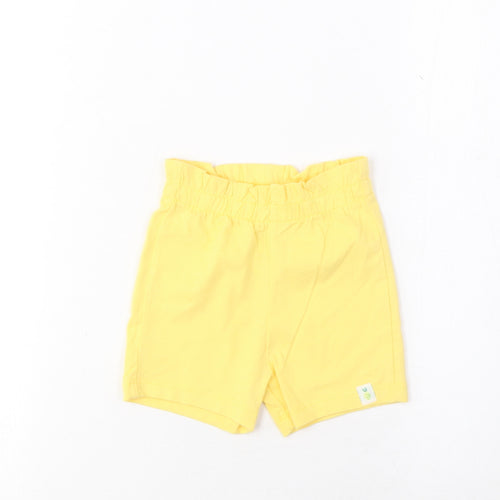 Marks and Spencer Girls Yellow Cotton Cropped Trousers Size 6-9 Months Pullover - Lemon