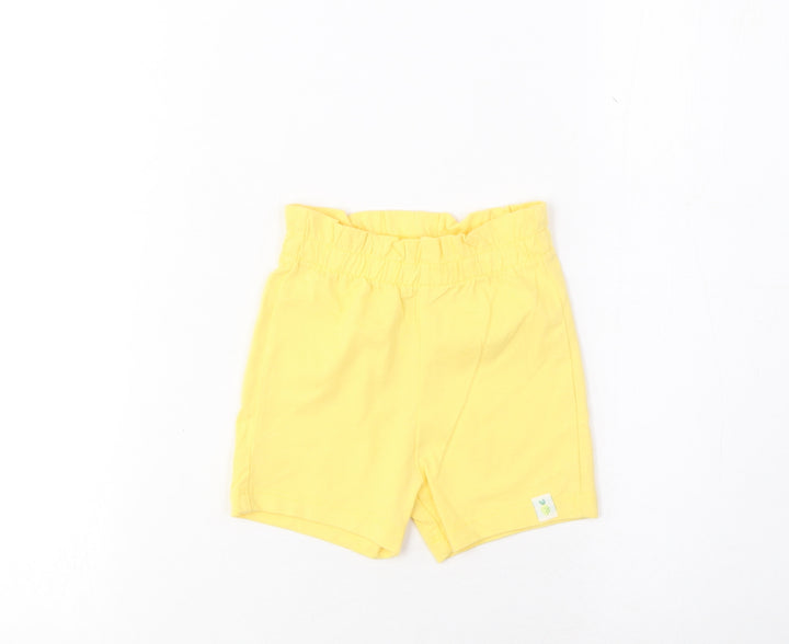 Marks and Spencer Girls Yellow Cotton Cropped Trousers Size 6-9 Months Pullover - Lemon