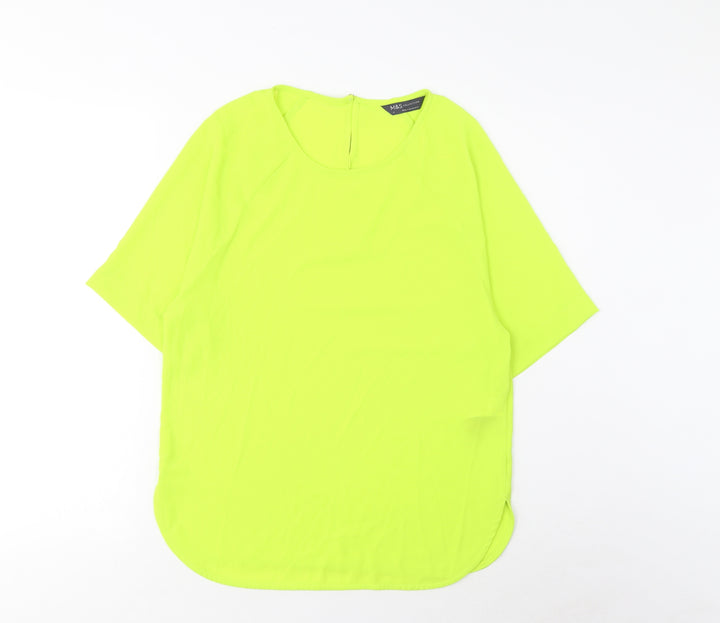 Marks and Spencer Womens Green Polyester Basic T-Shirt Size 6 Crew Neck