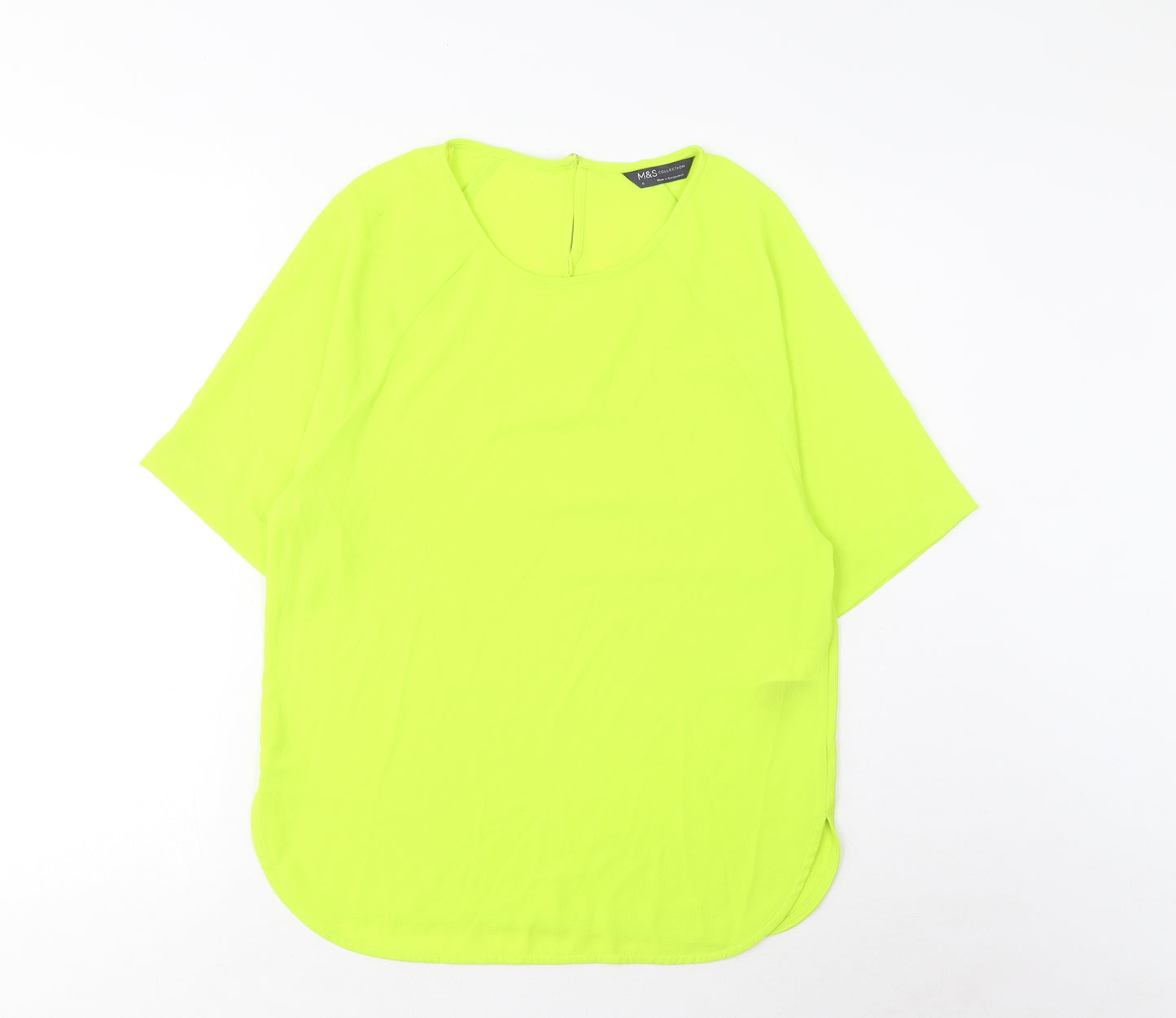 Marks and Spencer Womens Green Polyester Basic T-Shirt Size 6 Crew Neck