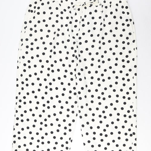 Marks and Spencer Womens White Polka Dot Polyester Wide-Leg Jeans Size 22 L25 in Regular Drawstring - Pockets