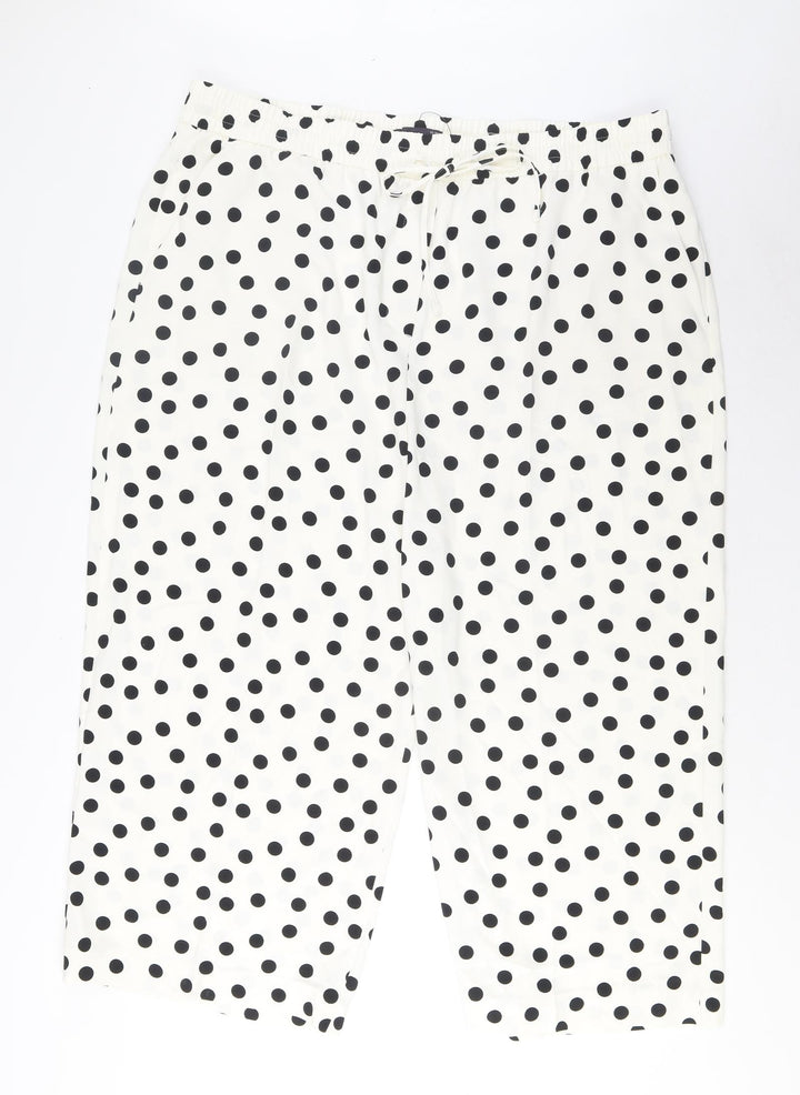Marks and Spencer Womens White Polka Dot Polyester Wide-Leg Jeans Size 22 L25 in Regular Drawstring - Pockets
