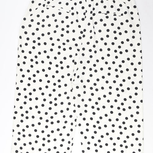 Marks and Spencer Womens White Polka Dot Polyester Wide-Leg Jeans Size 22 L25 in Regular Drawstring - Pockets