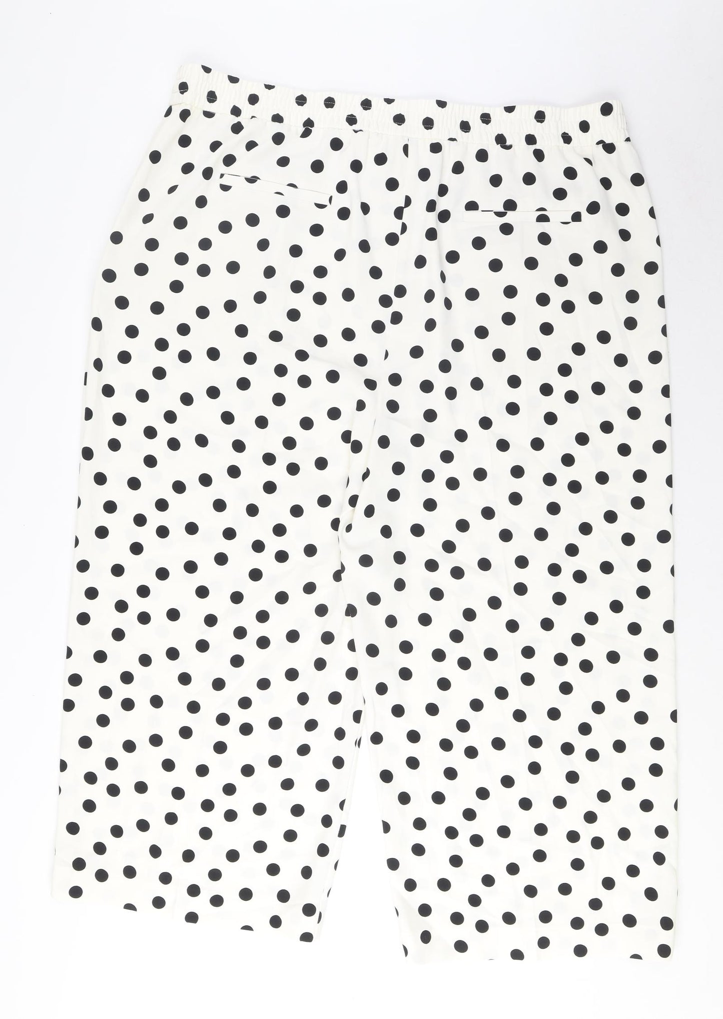 Marks and Spencer Womens White Polka Dot Polyester Wide-Leg Jeans Size 22 L25 in Regular Drawstring - Pockets