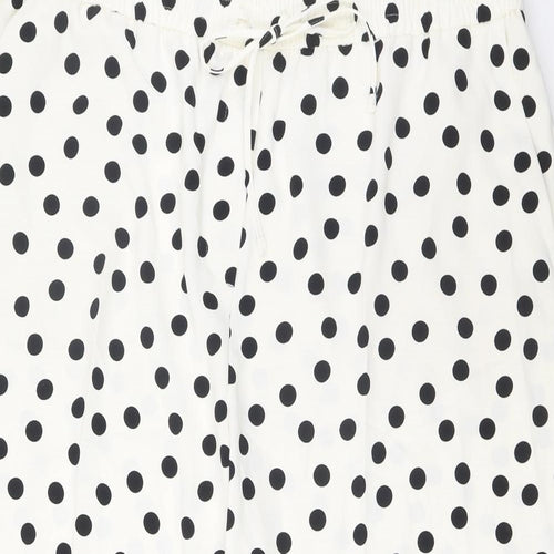 Marks and Spencer Womens White Polka Dot Polyester Wide-Leg Jeans Size 22 L25 in Regular Drawstring - Pockets