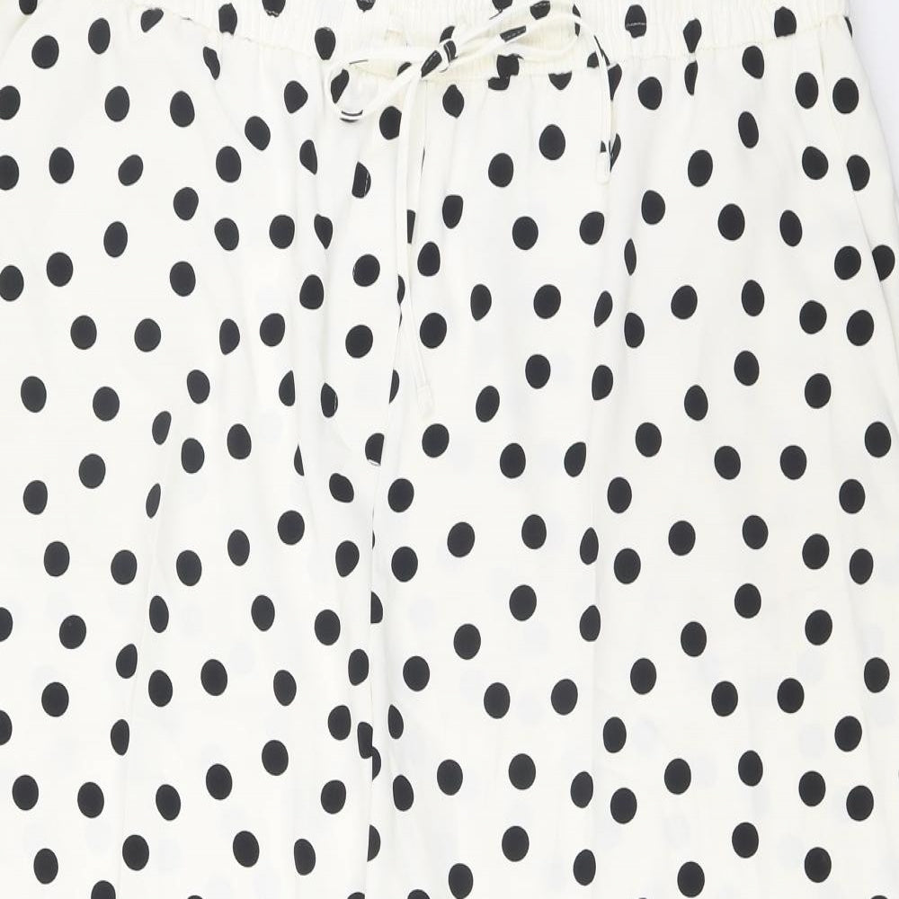 Marks and Spencer Womens White Polka Dot Polyester Wide-Leg Jeans Size 22 L25 in Regular Drawstring - Pockets