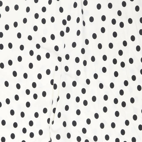 Marks and Spencer Womens White Polka Dot Polyester Wide-Leg Jeans Size 22 L25 in Regular Drawstring - Pockets
