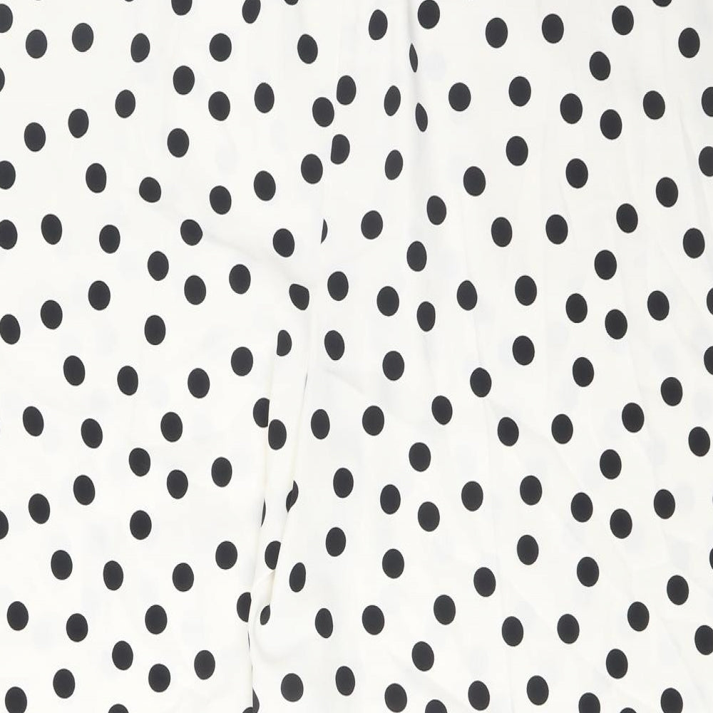 Marks and Spencer Womens White Polka Dot Polyester Wide-Leg Jeans Size 22 L25 in Regular Drawstring - Pockets