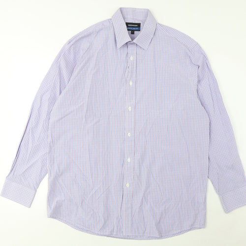 Greenwoods Mens Multicoloured Plaid Cotton Button-Up Size 17 Collared Button
