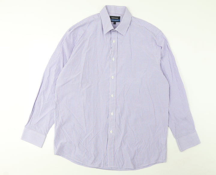 Greenwoods Mens Multicoloured Plaid Cotton Button-Up Size 17 Collared Button