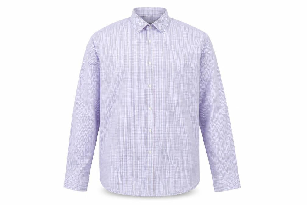 Front view of Greenwoods men’s multicoloured plaid cotton button-up, size 17, collared button
