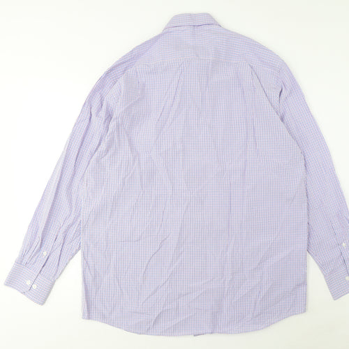 Greenwoods Mens Multicoloured Plaid Cotton Button-Up Size 17 Collared Button