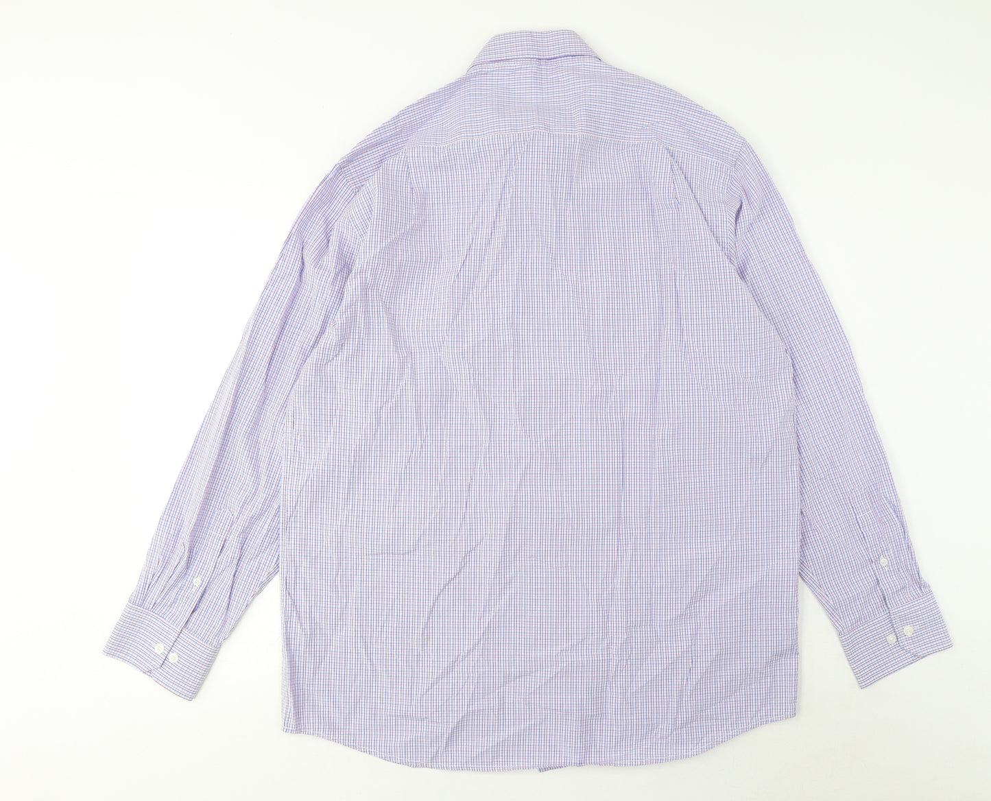 Greenwoods Mens Multicoloured Plaid Cotton Button-Up Size 17 Collared Button