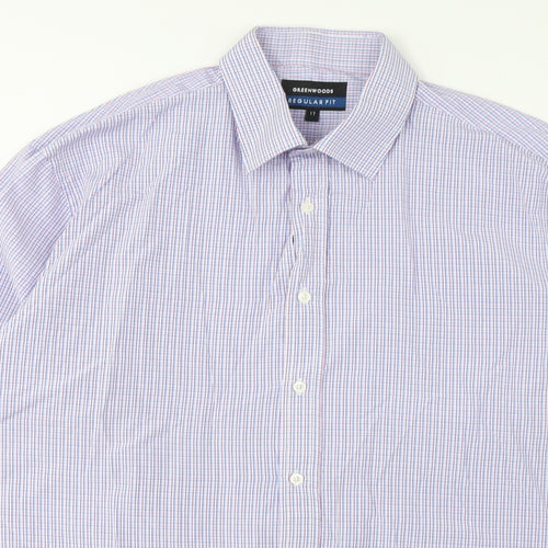 Greenwoods Mens Multicoloured Plaid Cotton Button-Up Size 17 Collared Button