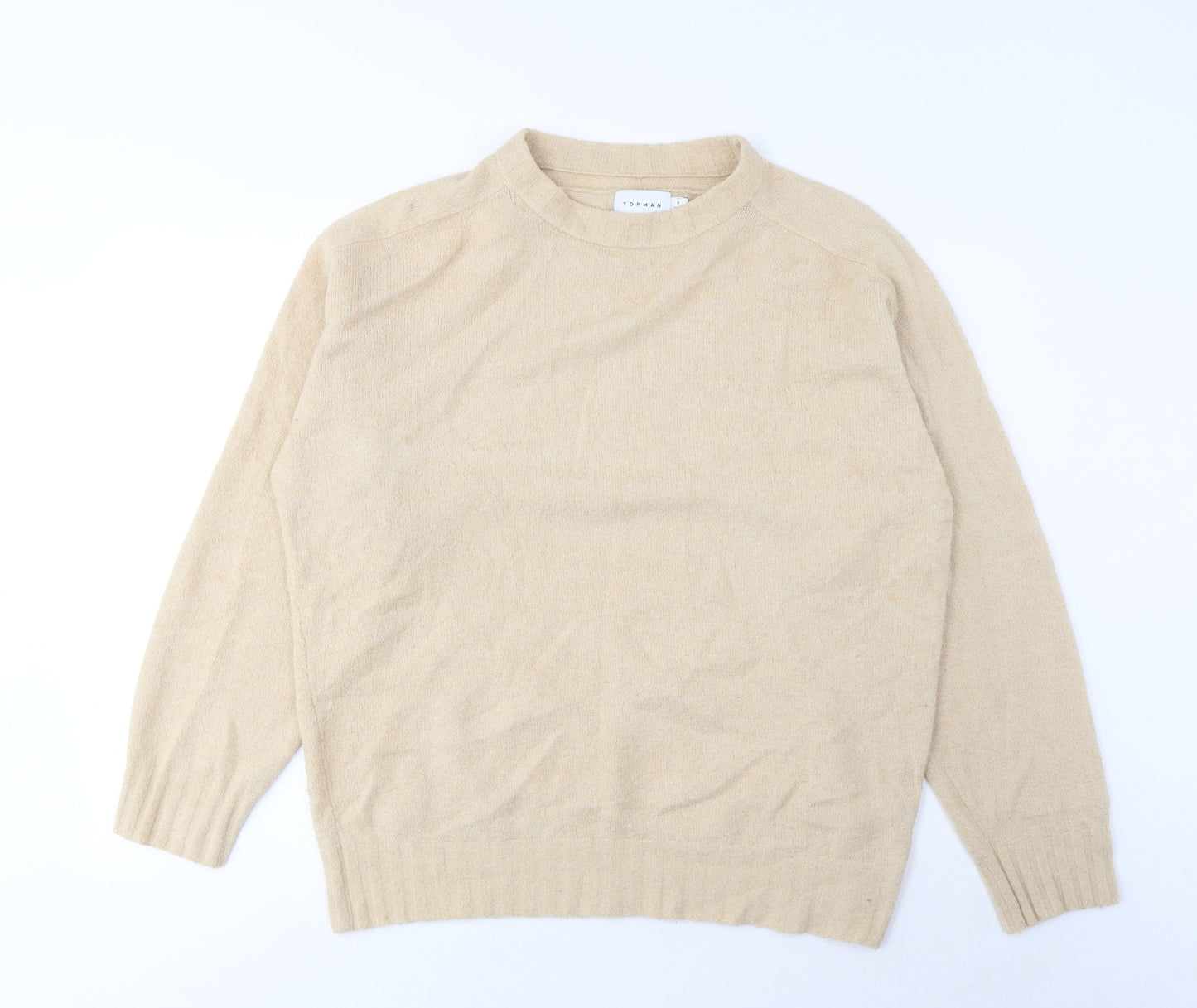 Topman Mens Beige Crew Neck Polyamide Pullover Jumper Size S Long Sleeve