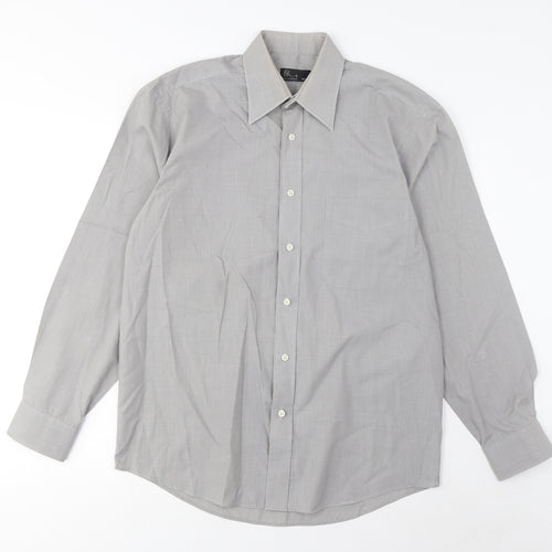 BHS Mens Grey Cotton Button-Up Size 14.5 Collared Button