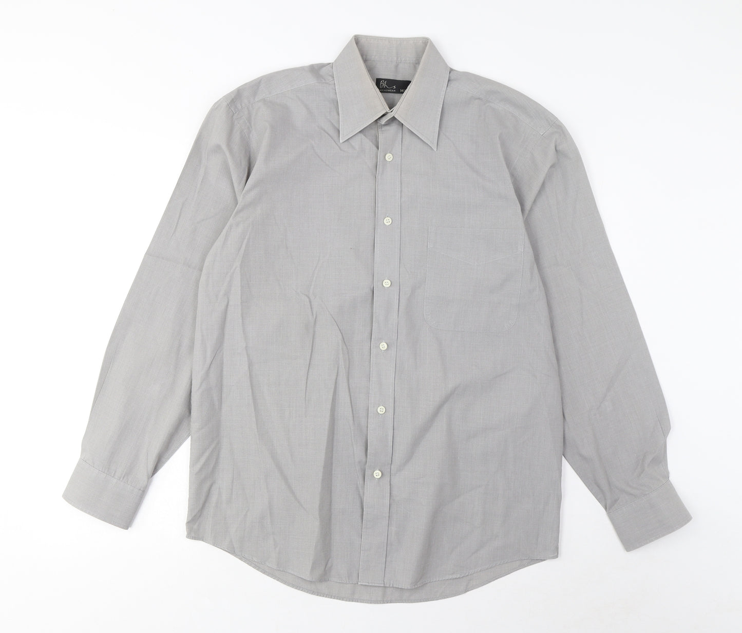 BHS Mens Grey Cotton Button-Up Size 14.5 Collared Button