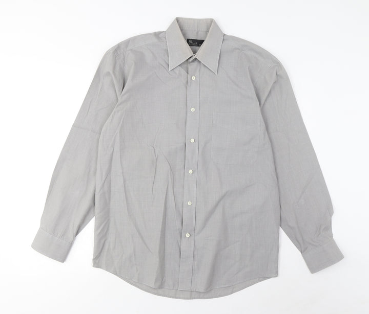 BHS Mens Grey Cotton Button-Up Size 14.5 Collared Button