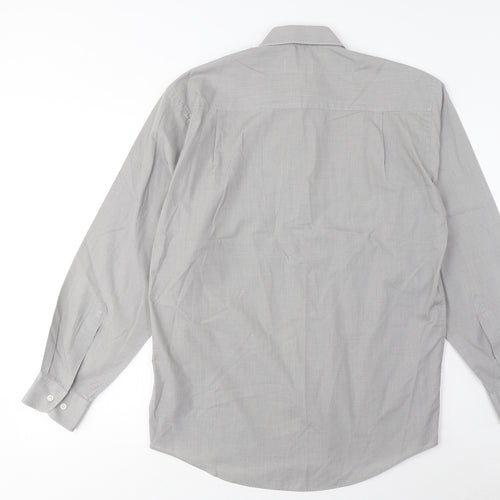 BHS Mens Grey Cotton Button-Up Size 14.5 Collared Button