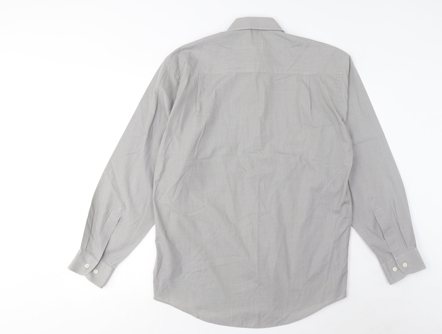 BHS Mens Grey Cotton Button-Up Size 14.5 Collared Button