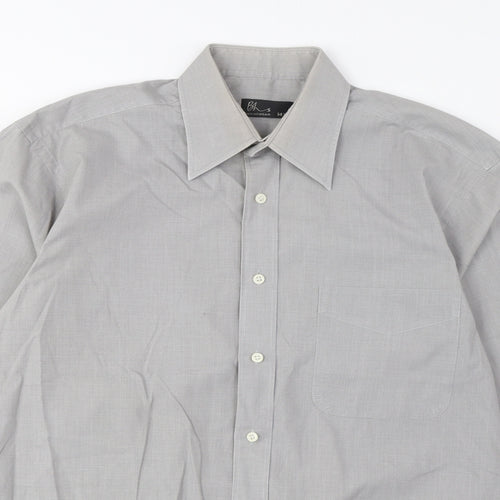 BHS Mens Grey Cotton Button-Up Size 14.5 Collared Button