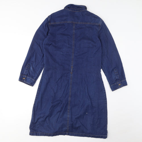Dorothy Perkins Womens Blue Cotton Shirt Dress Size 10 Collared Button - Pockets