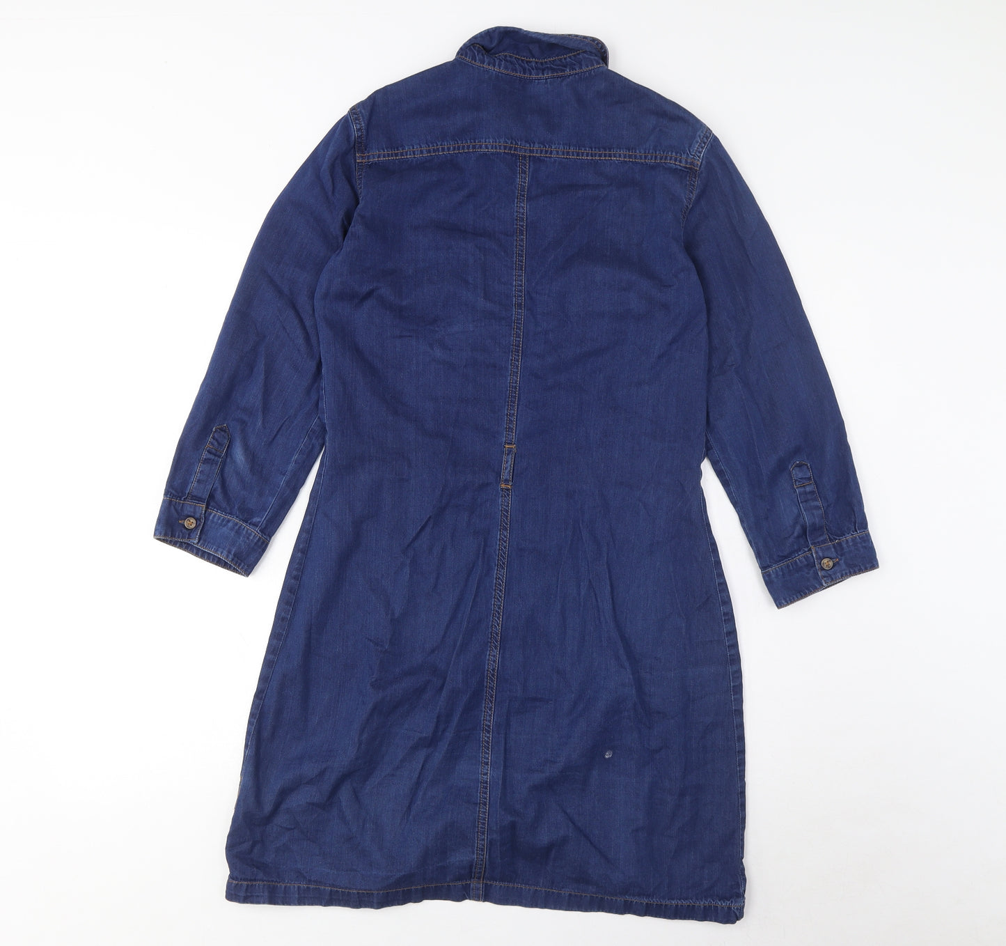 Dorothy Perkins Womens Blue Cotton Shirt Dress Size 10 Collared Button - Pockets