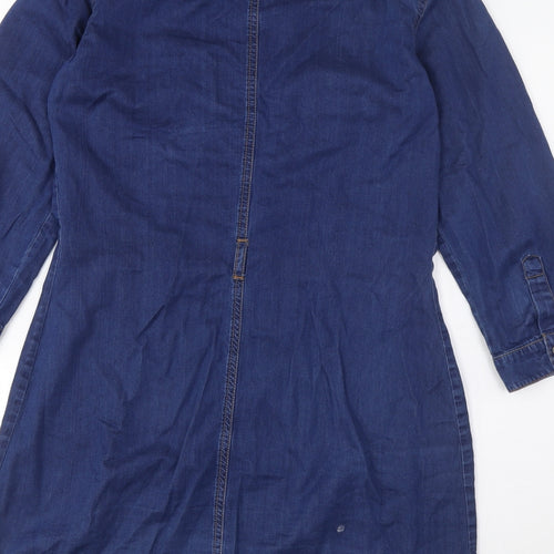 Dorothy Perkins Womens Blue Cotton Shirt Dress Size 10 Collared Button - Pockets